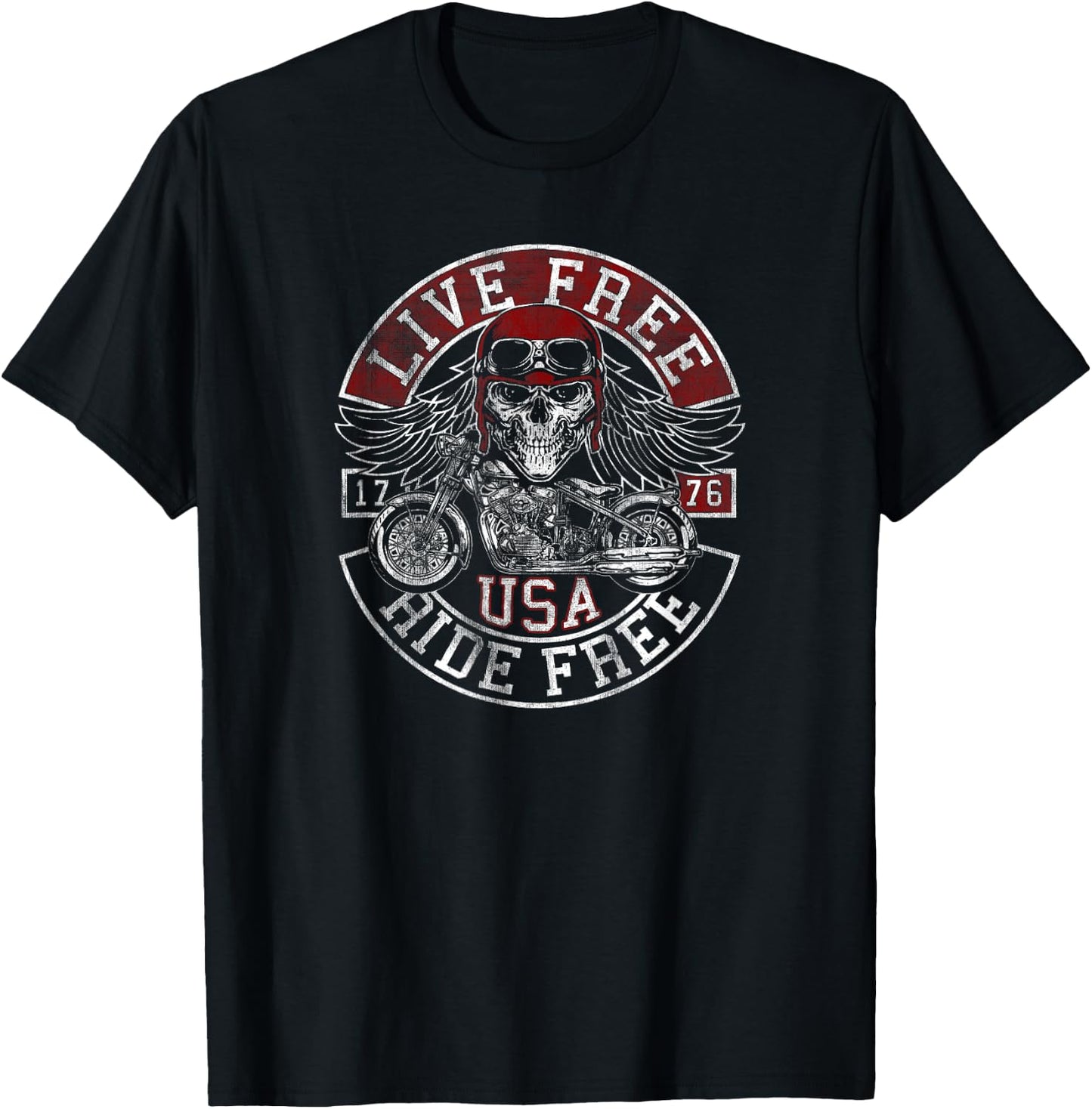 Live Free Ride Free USA Motorcycle T-Shirt - T-Shirt | Black