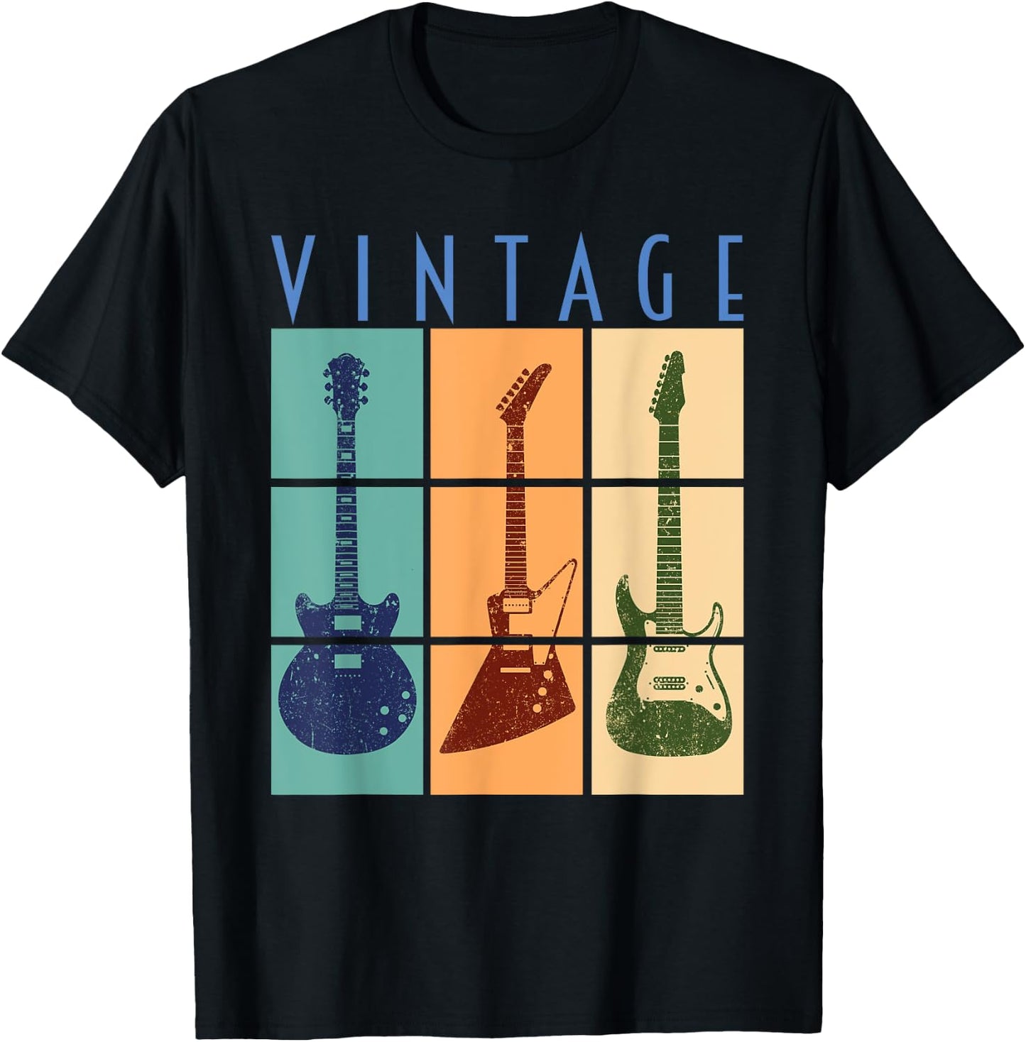 Retro Vintage Guitars Cool Classic Guitars Art Design T-Shirt - T-Shirt | Black