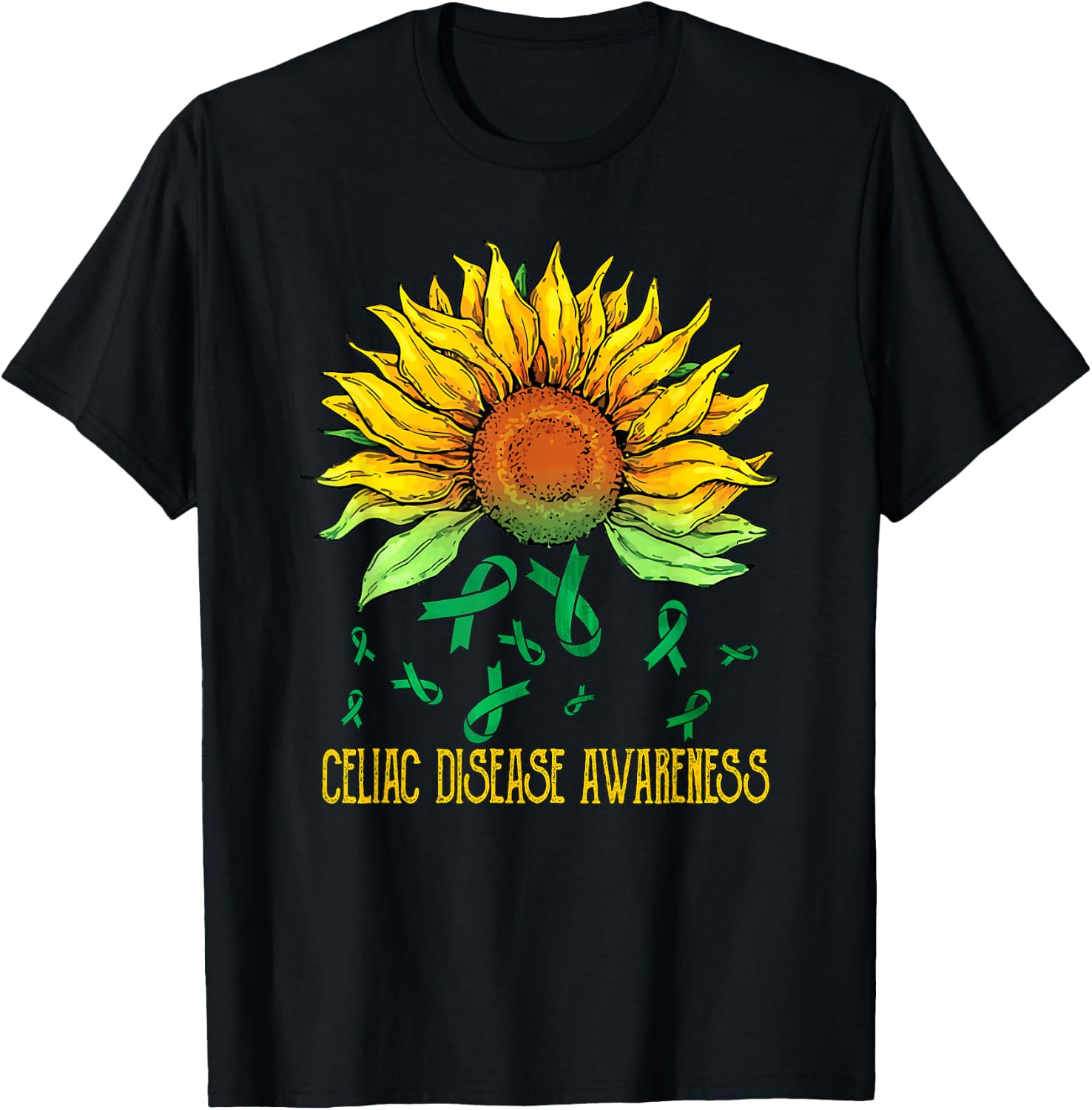 Celiac Disease Awareness Sunflower T-Shirt - T-Shirt | Black