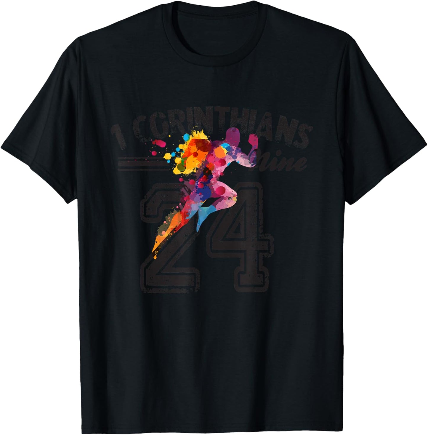 1 x Corinthians 9:24 Christian Runner T-Shirt - T-Shirt | Black