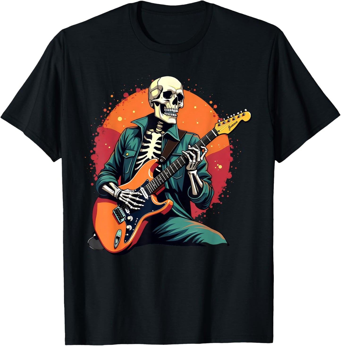 Skeleton Playing Bass Guitar Electric Acoustic Halloween T-Shirt - T-Shirt | Black