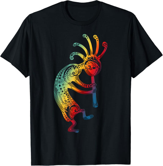 Native American Kokopelli with Ornaments Gradients T-Shirt - T-Shirt | Black