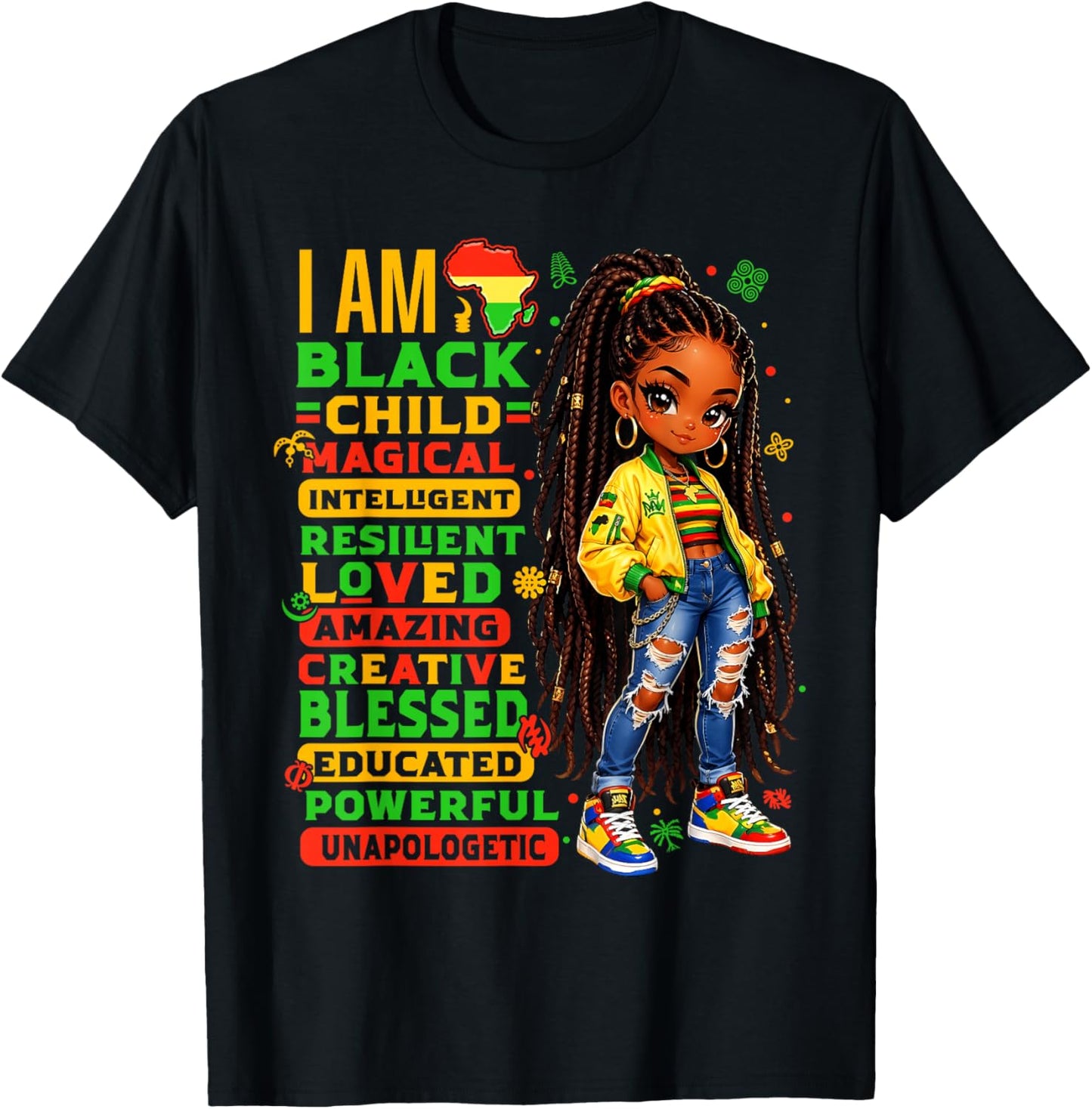 I Am Black Child African American History Month Girls Kids T-Shirt - T-Shirt | Black