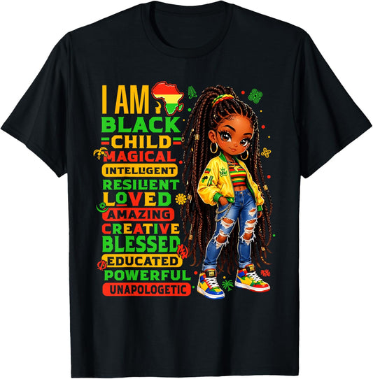 I Am Black Child African American History Month Girls Kids T-Shirt - T-Shirt | Black