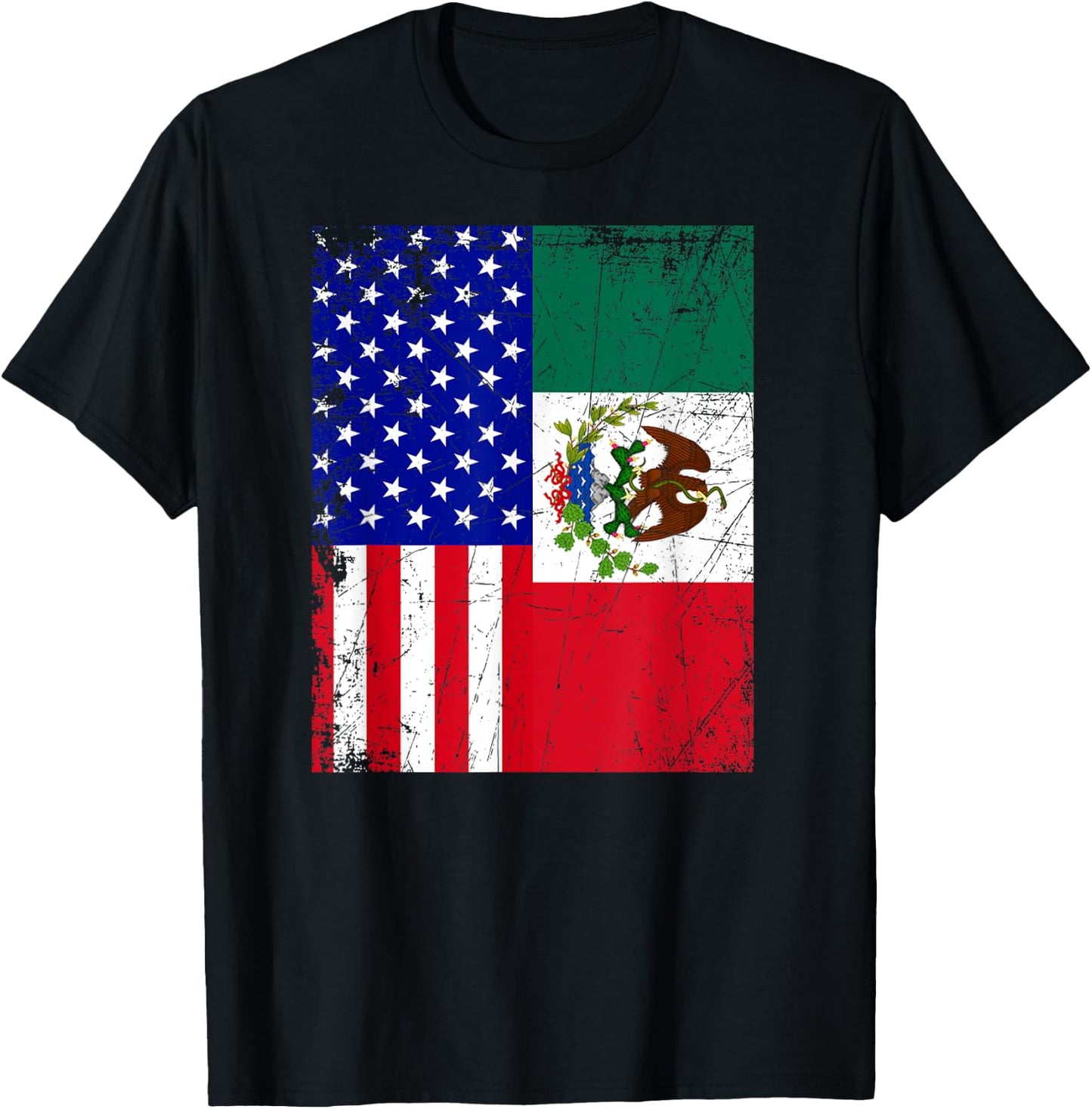 Mexican American Flag Shirt | Half Mexico Half USA T-Shirt - T-Shirt | Black