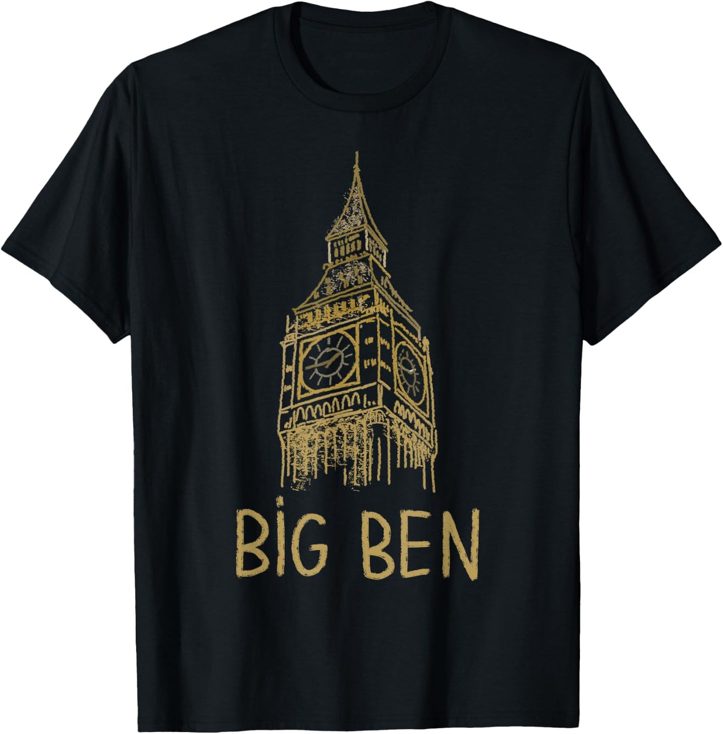 Big Ben London Unique Hand Drawn Art T-Shirt - T-Shirt | Black