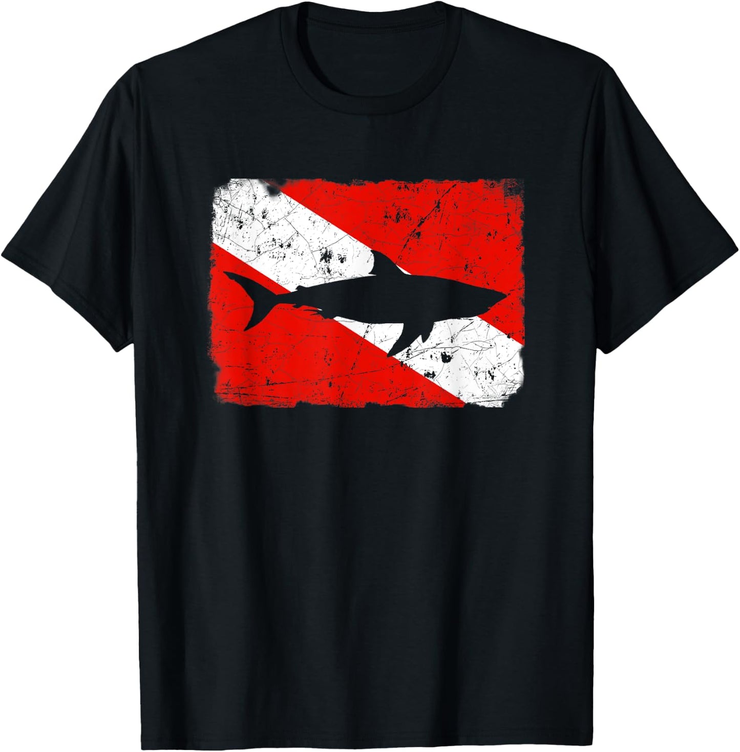 Shark Dive Flag / Vintage Distressed Divers T-Shirt - T-Shirt | Black