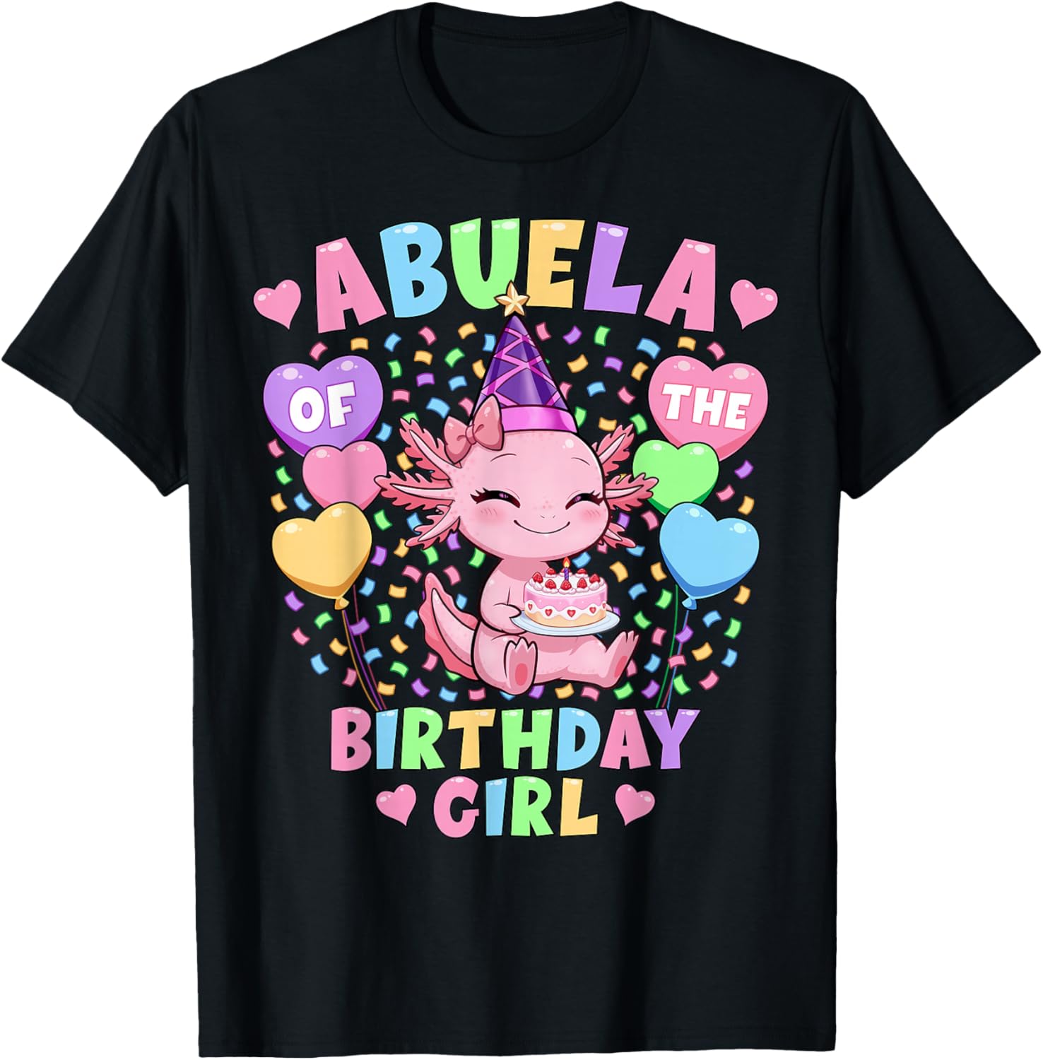 Abuela of The Birthday Girl Shirt | Axolotl 1st Birthday T-Shirt - T-Shirt | Black