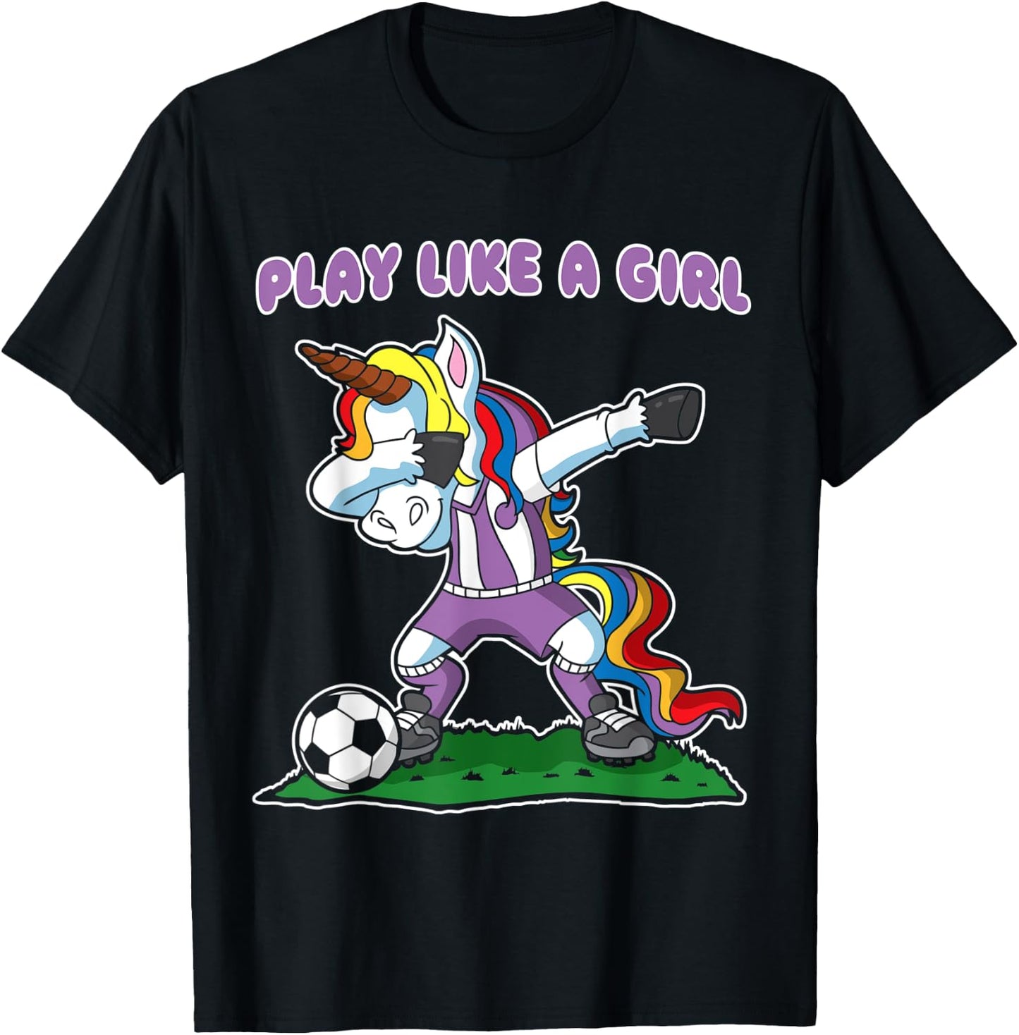 Soccer Unicorn Play Like A Girl Kids Girls Gift T-Shirt - T-Shirt | Black