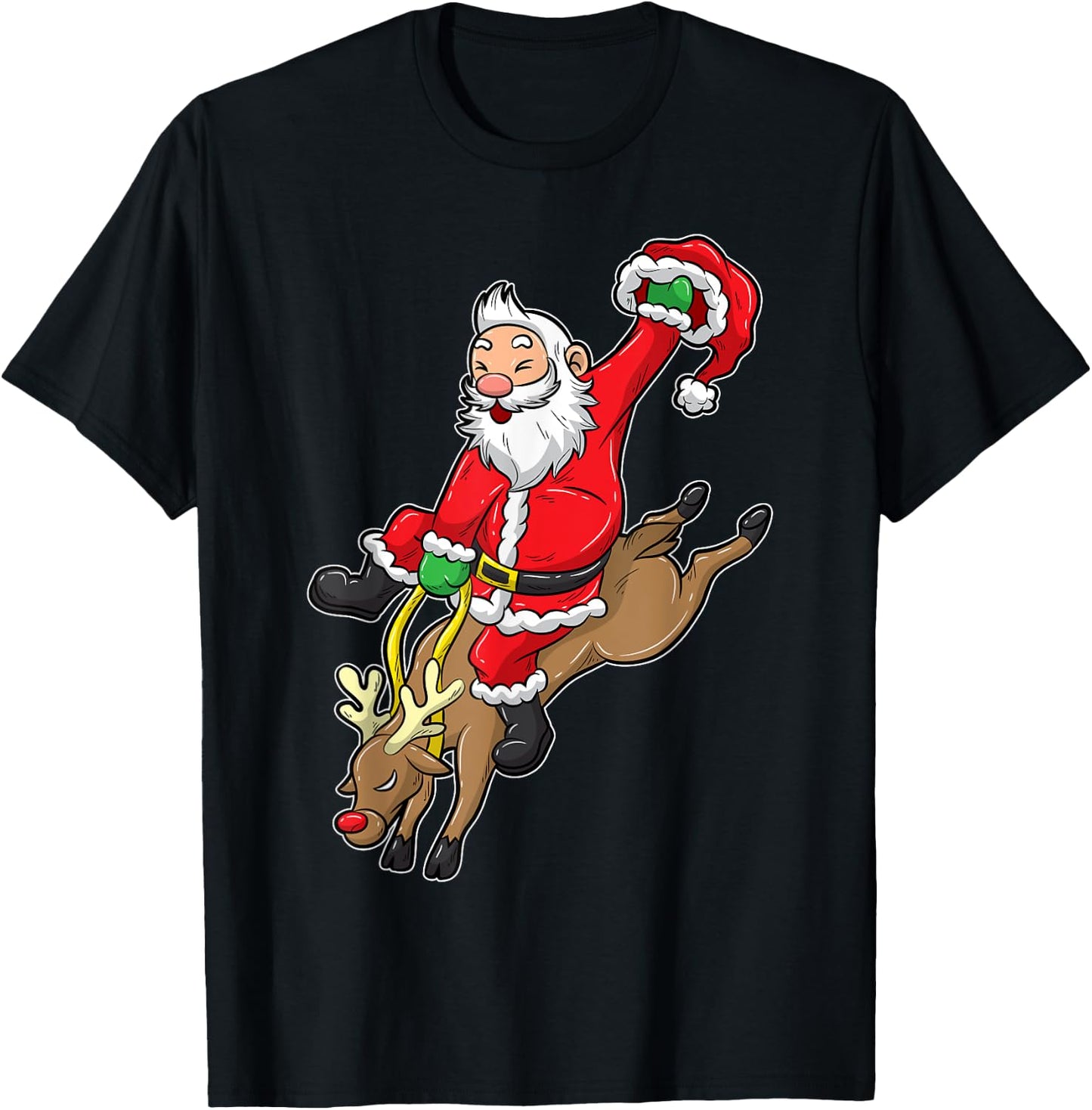 Cowboy Santa Xmas Reindeer Rodeo Christmas In Texas T-Shirt - T-Shirt | Black