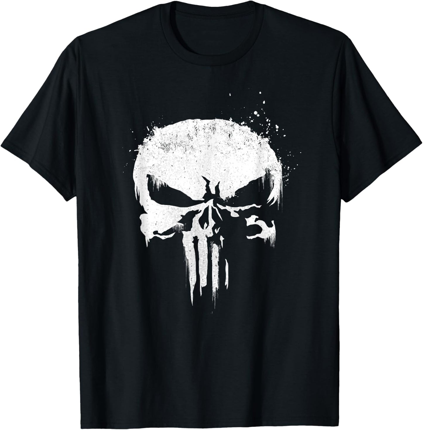 Marvel The Punisher White Ink Splatter Skull Logo T-Shirt - T-Shirt | Black