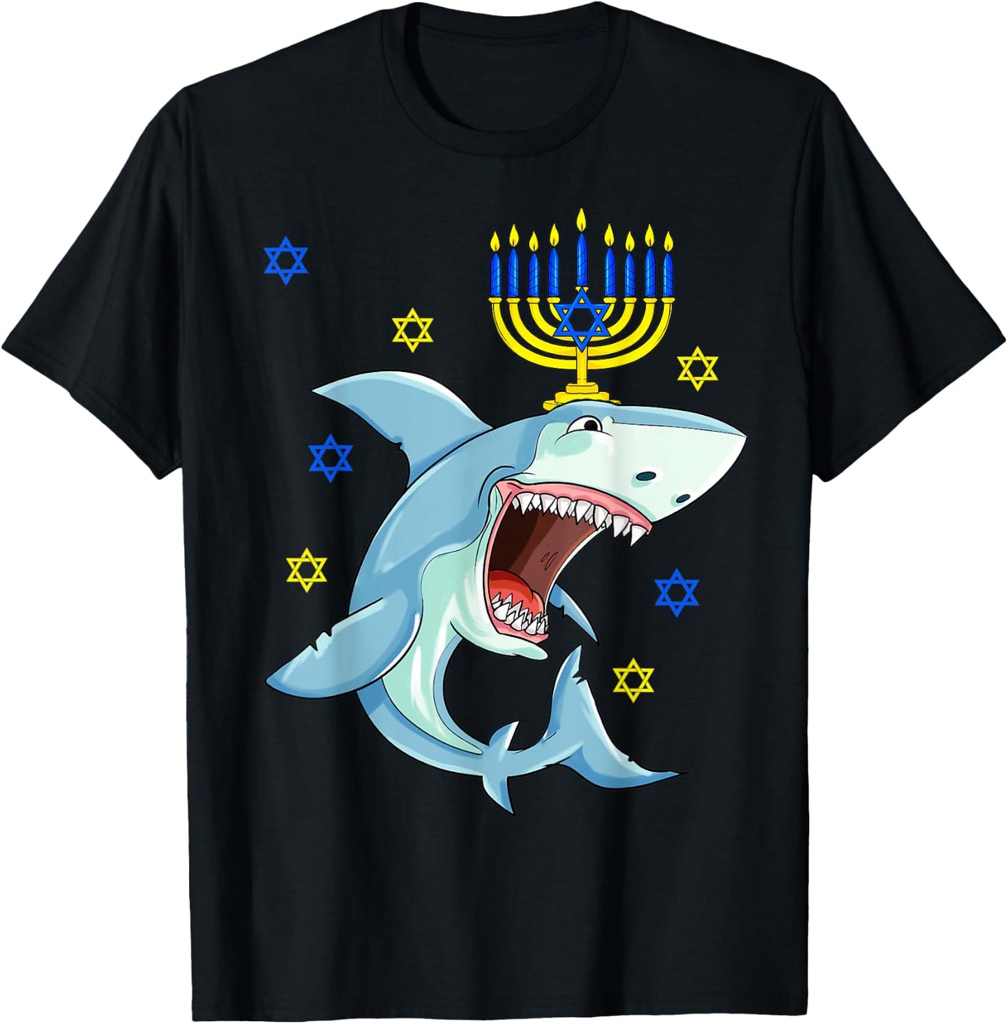 Hanukkah Menorah Shark Funny Chanukah Jewish Gift T-Shirt - T-Shirt | Black