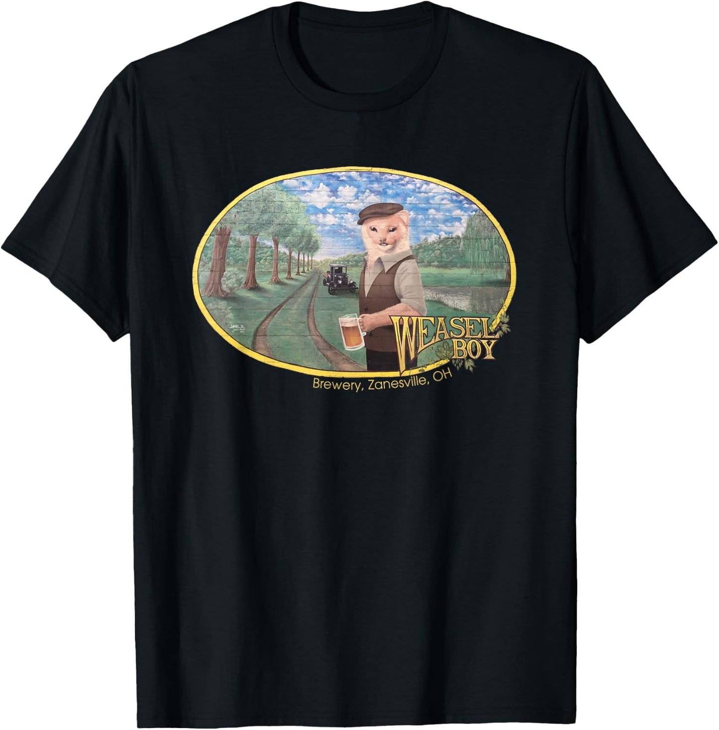 Weasel Boy Brewing Company Mural Art Relaxed Fit T-Shirt - T-Shirt | Black
