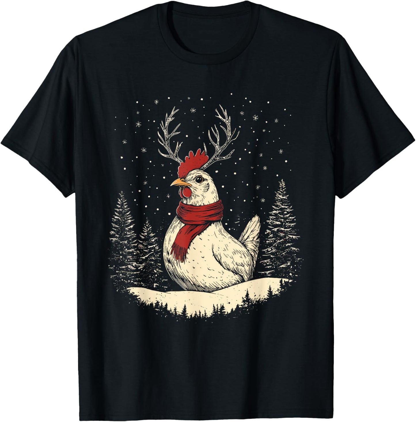 Chicken Reindeer Farmer Christmas Xmas T-Shirt - T-Shirt | Black