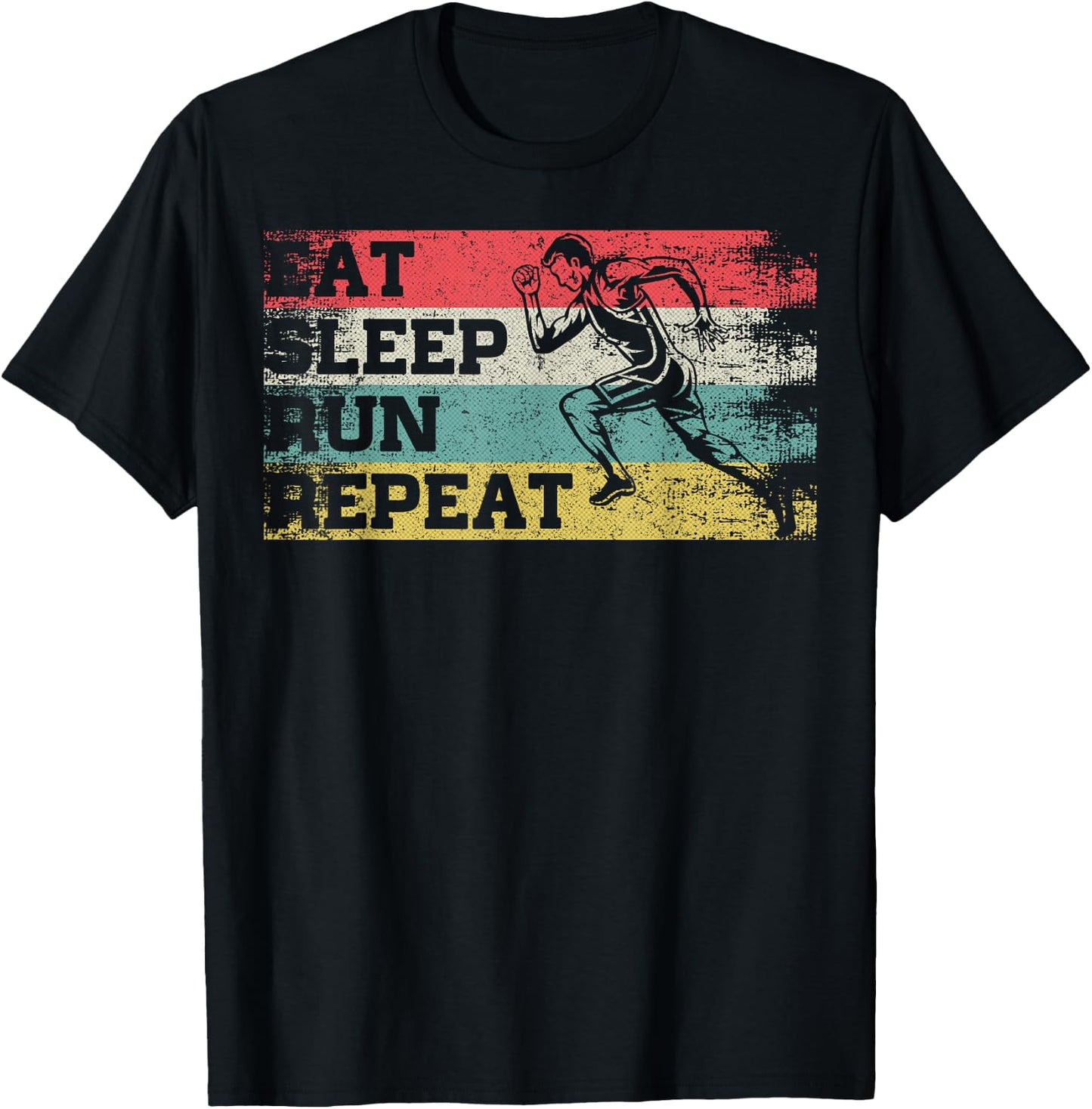 Vintage Retro Eat Sleep Run Repeat Funny Running Runner Gift T-Shirt - T-Shirt | Black