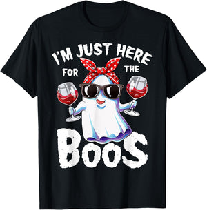 I'm Just Here For The Boos Halloween Women Ghost Cute Funny T-Shirt - T-Shirt | Black