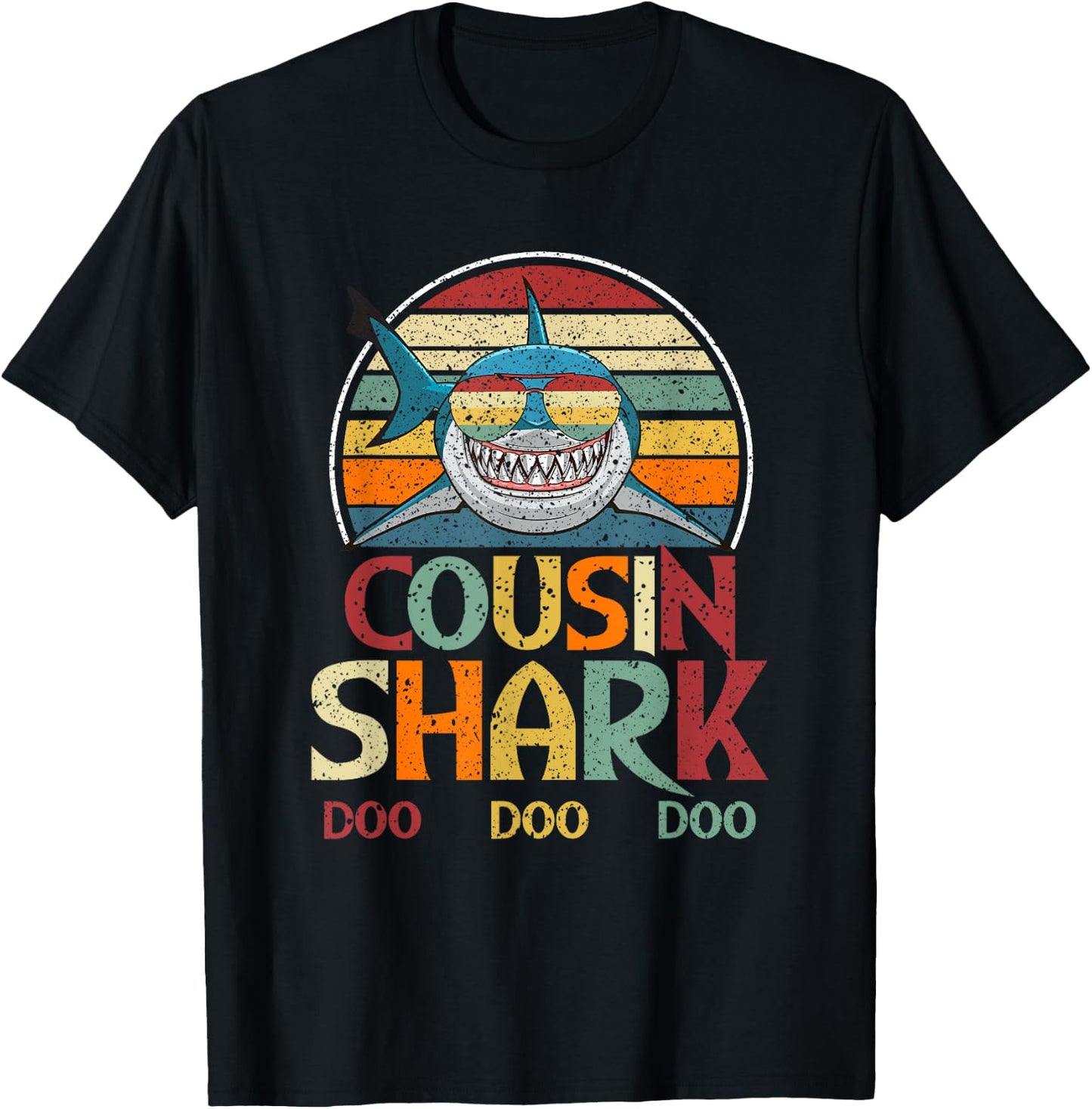 Retro Vintage Cousin Shark Gift T-Shirt - T-Shirt | Black