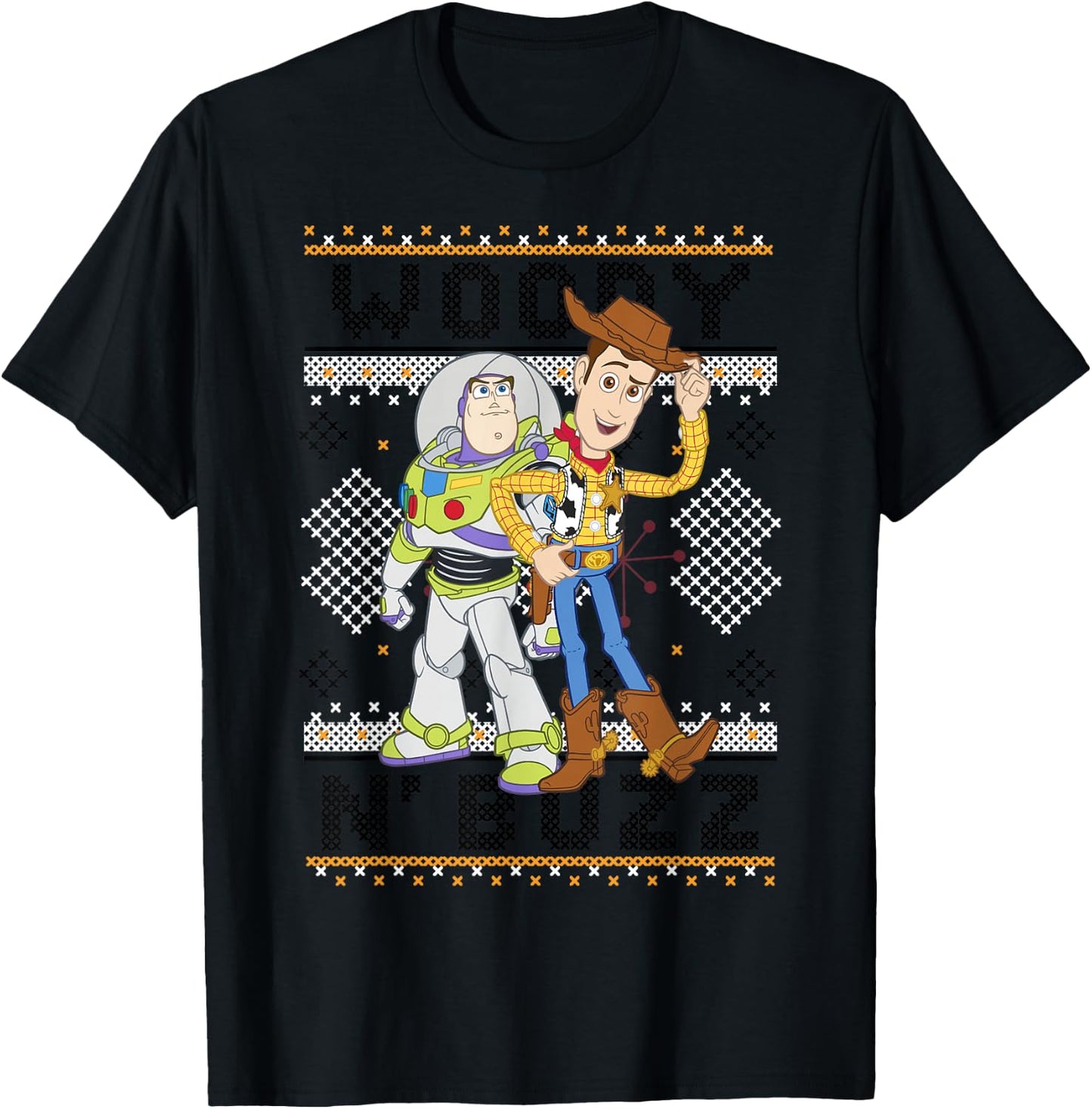 Disney Pixar Toy Story Christmas Ugly Sweater Buzz & Woody T-Shirt - T-Shirt | Black