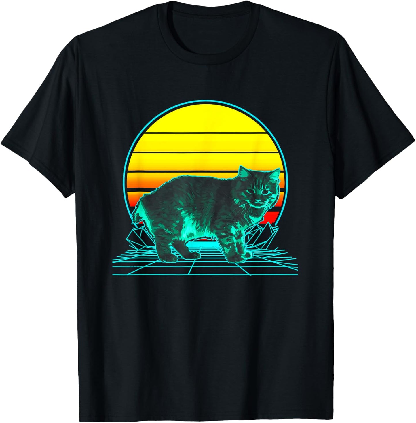 Retro Manx Cat Vaporwave T-Shirt - T-Shirt | Black