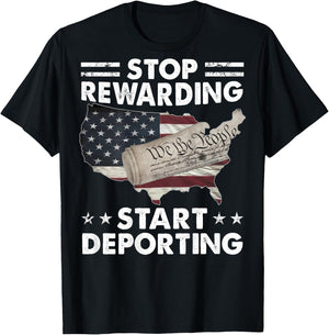 Stop Rewarding Start Deporting Vintage American Flag (BACK) T-Shirt - T-Shirt | Black
