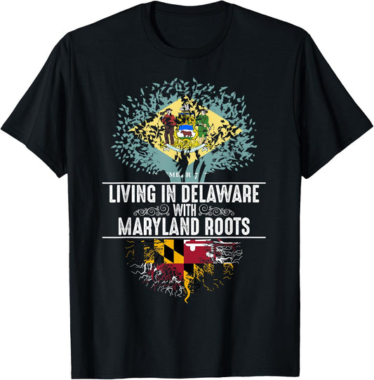 Delaware Home Maryland Roots State Tree Flag Shirt Love Gift T-Shirt - T-Shirt | Black