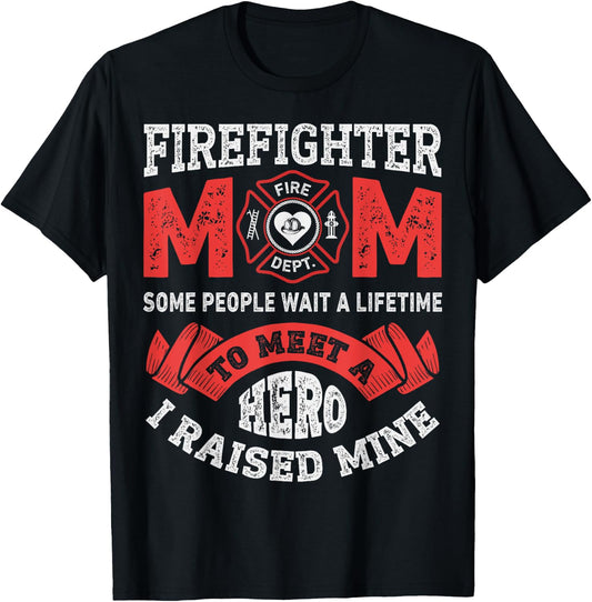 Firefighter Mom Mother's Day Thin Red Line Firefighting T-Shirt - T-Shirt | Black
