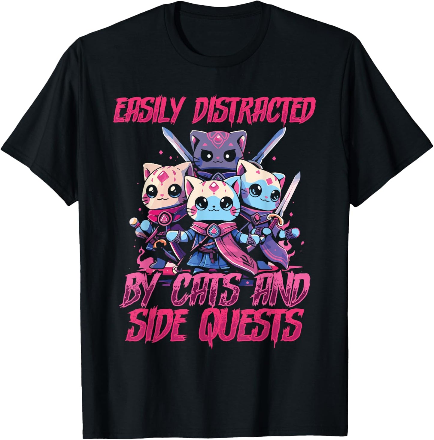 RPG Gamer Cats Side Quest Distracted Nerdy Tabletop Fun Men T-Shirt - T-Shirt | Black