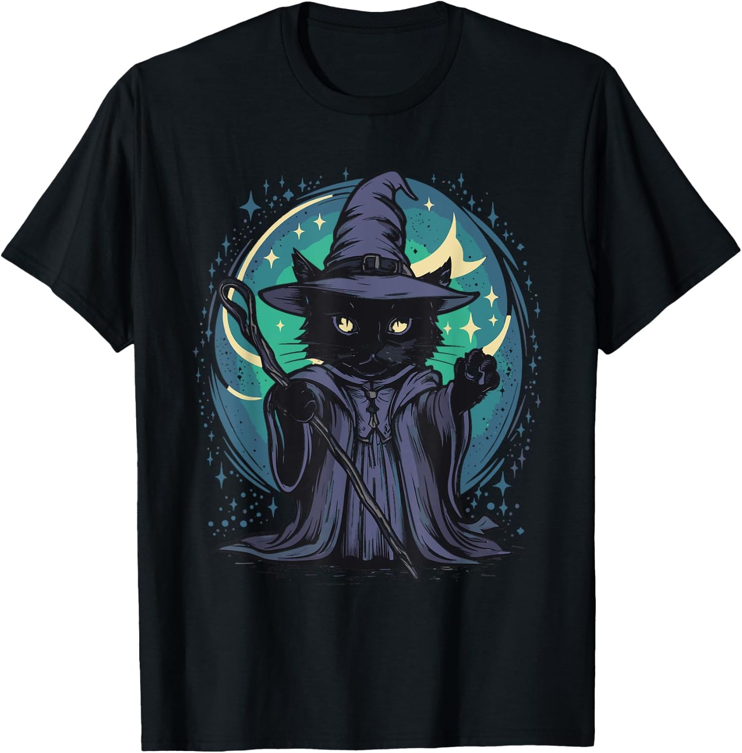 Black Wizard Cat Women Kids T-Shirt - T-Shirt | Black