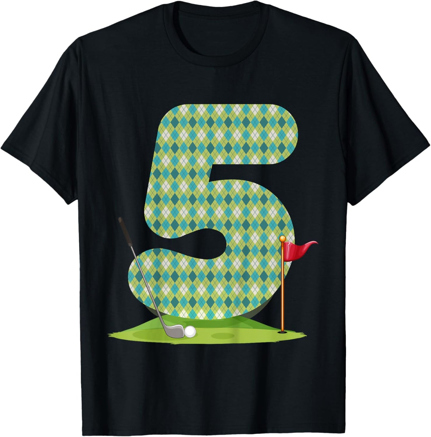Kids Kids 5th Birthday Golf Funny Golfer 5 Years Old Golfing T-Shirt - T-Shirt | Black