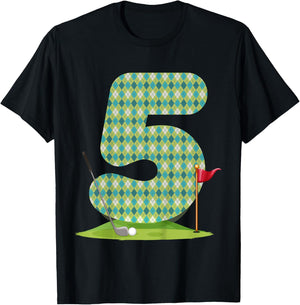 Kids Kids 5th Birthday Golf Funny Golfer 5 Years Old Golfing T-Shirt - T-Shirt | Black