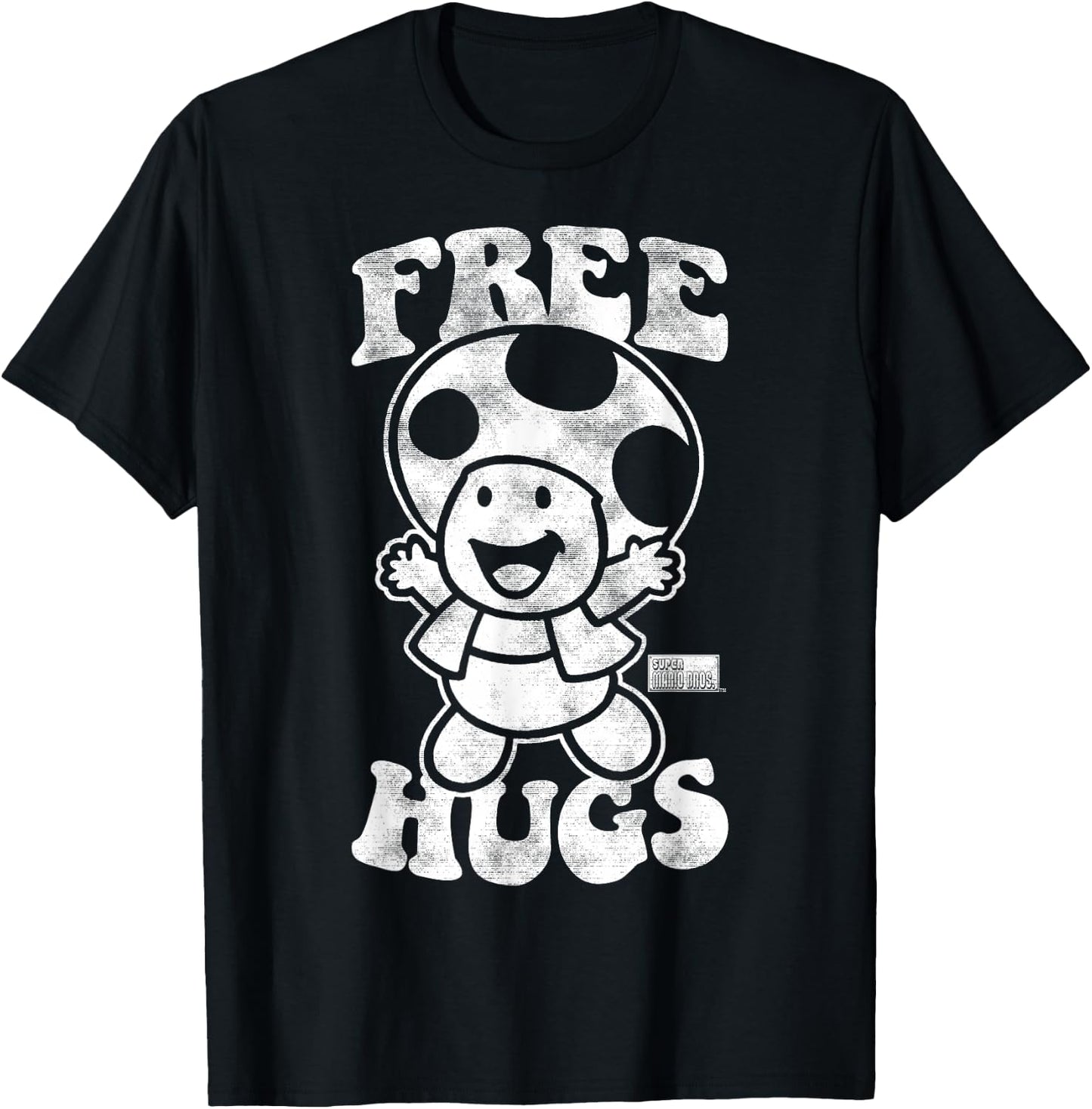 Nintendo Super Mario Toad Free Hugs Vintage Graphic T-Shirt - T-Shirt | Black