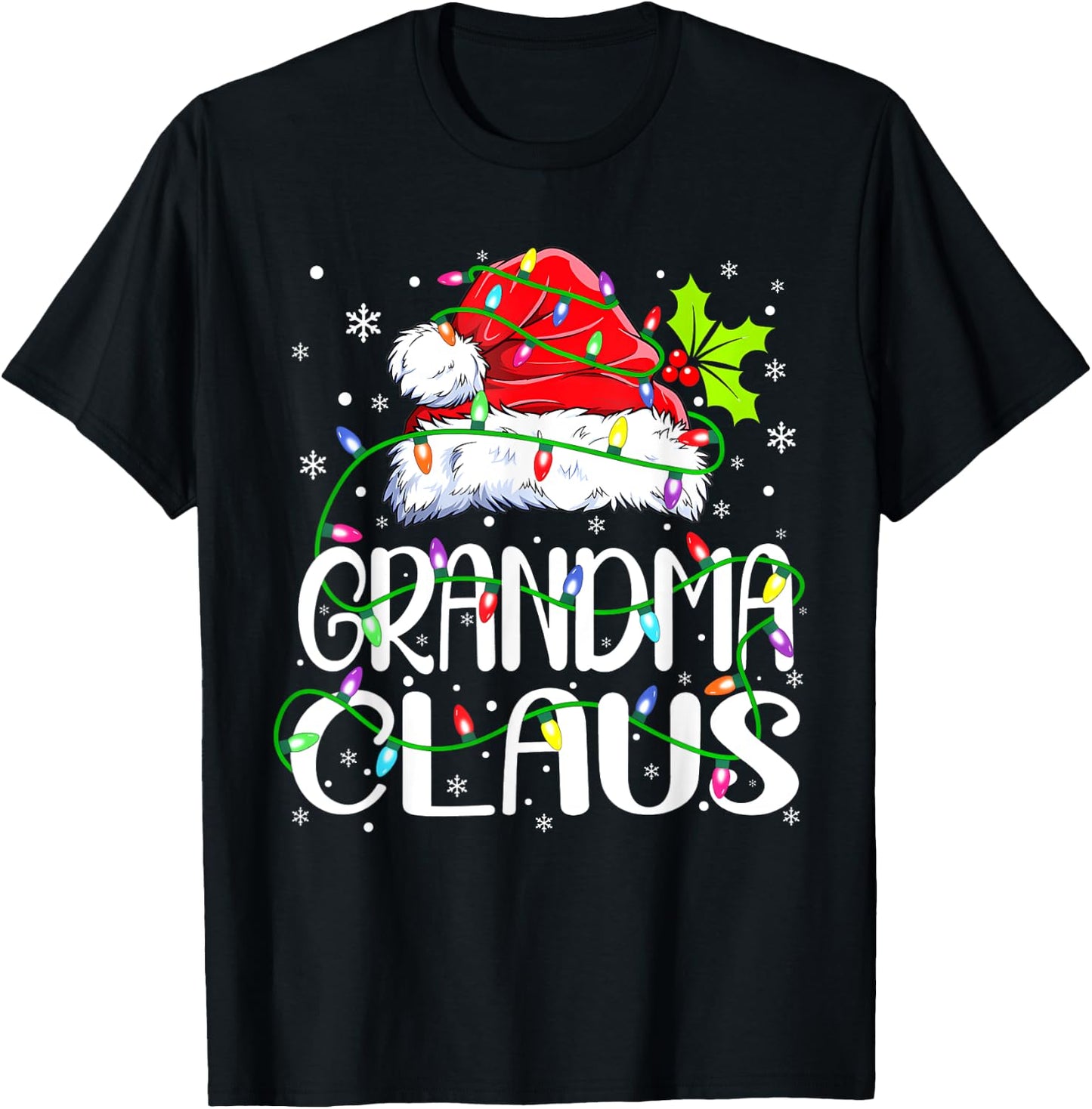 Grandma Claus Shirt Christmas Lights Pajama Family Matching T-Shirt - T-Shirt | Black