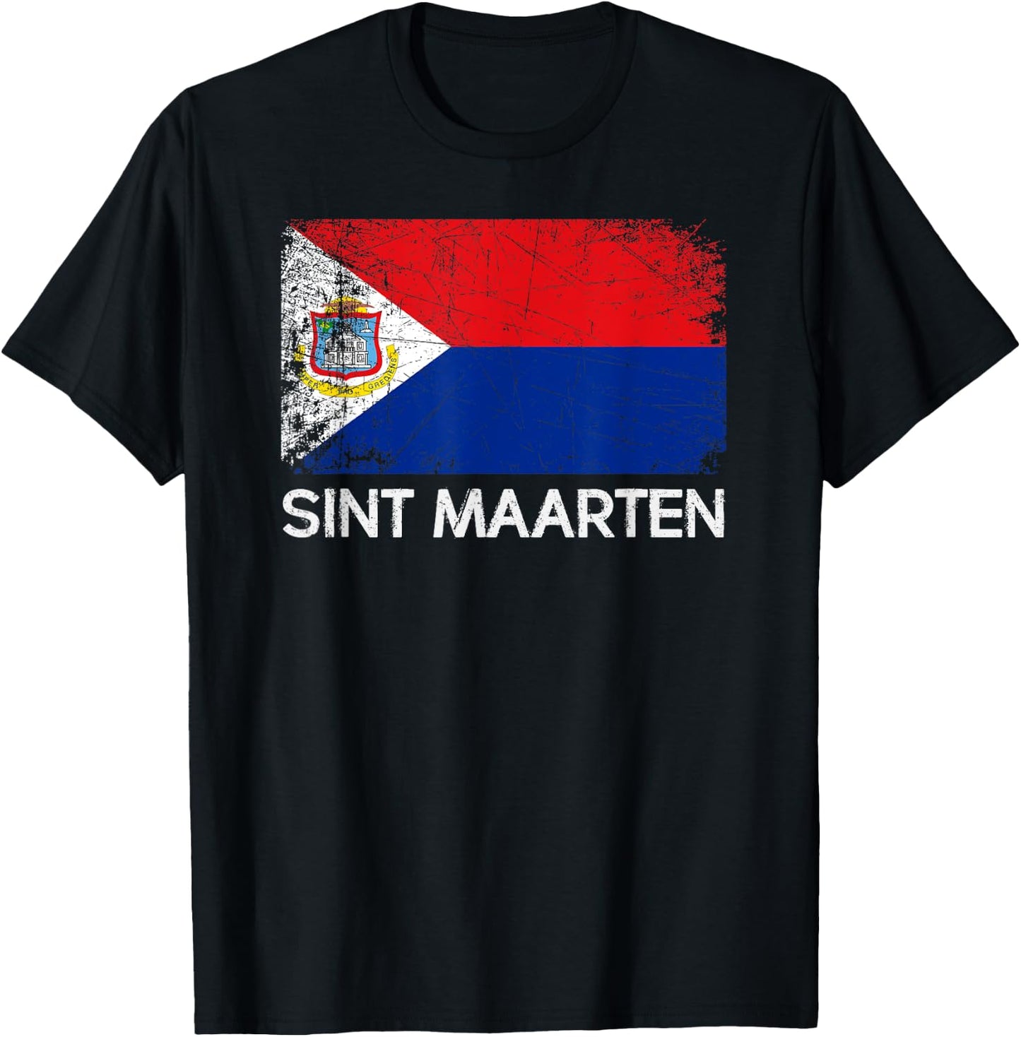 St Maarten Flag | Vintage Made In Sint Maarten Gift T-Shirt - T-Shirt | Black