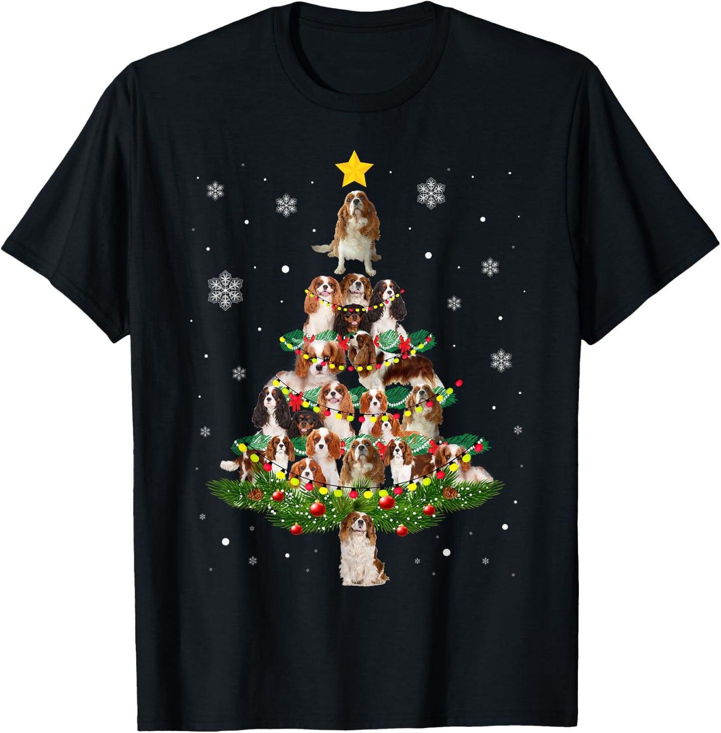 Cavalier King Charles Spaniel Christmas Tree xmas light gift T-Shirt - T-Shirt | Black