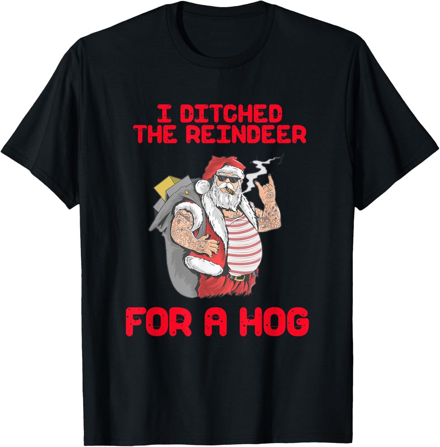 Motorcycle Santa Funny Motorcycle Santa Xmas Biker Gift T-Shirt - T-Shirt | Black