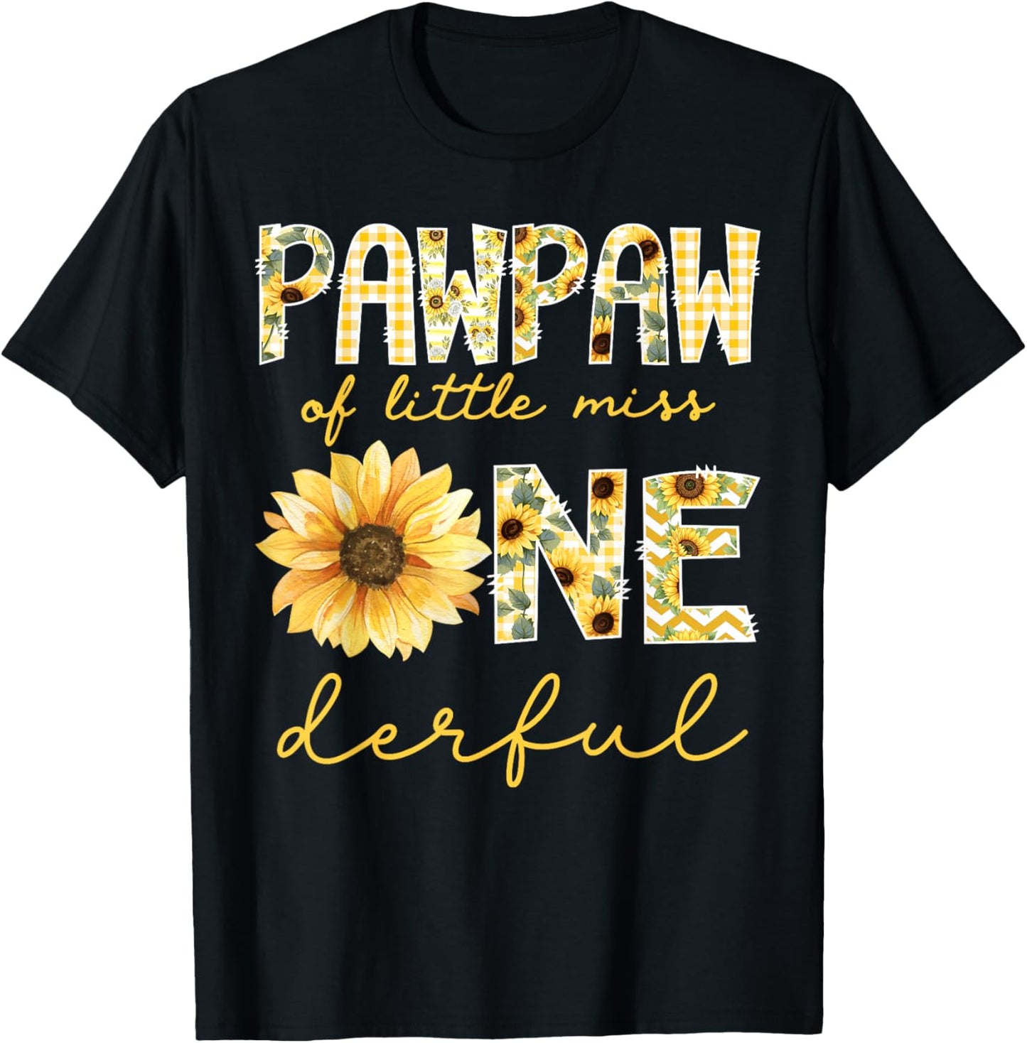 Pawpaw of Little Miss Onederful 1st Birthday Girl Sunflower T-Shirt - T-Shirt | Black