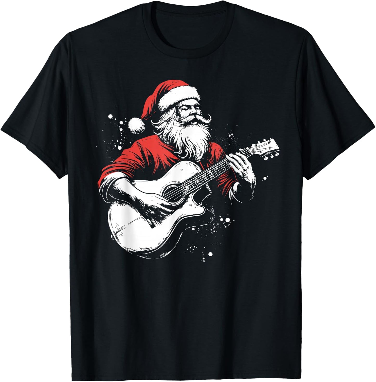 Santa Playing Guitar Christmas Musician Guitarist Funny T-Shirt - T-Shirt | Black