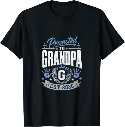 Promoted Grandpa Est 2026 First Time Grandparent T-Shirt - T-Shirt | Black
