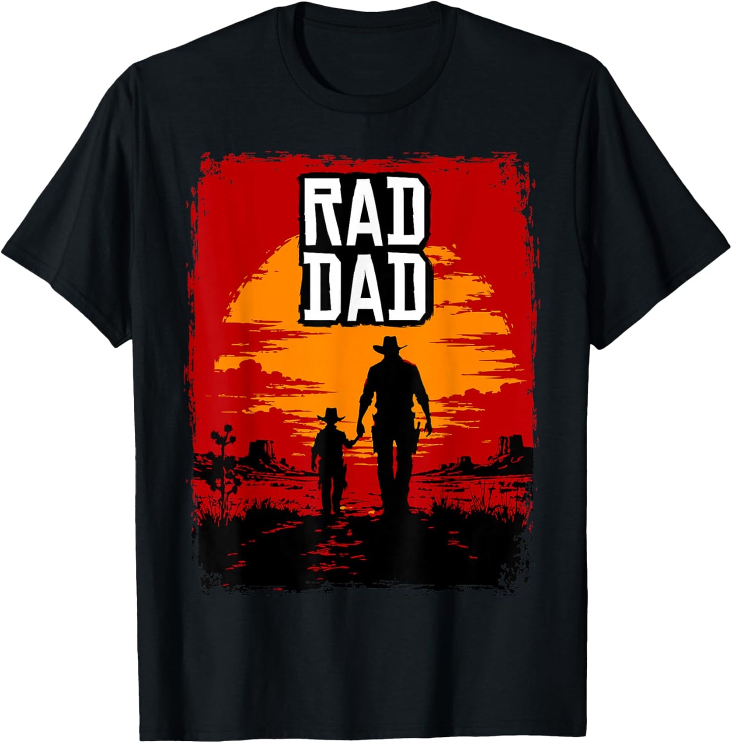 Rad Dad Father and Son Western Sunset Graphic T-Shirt - T-Shirt | Black