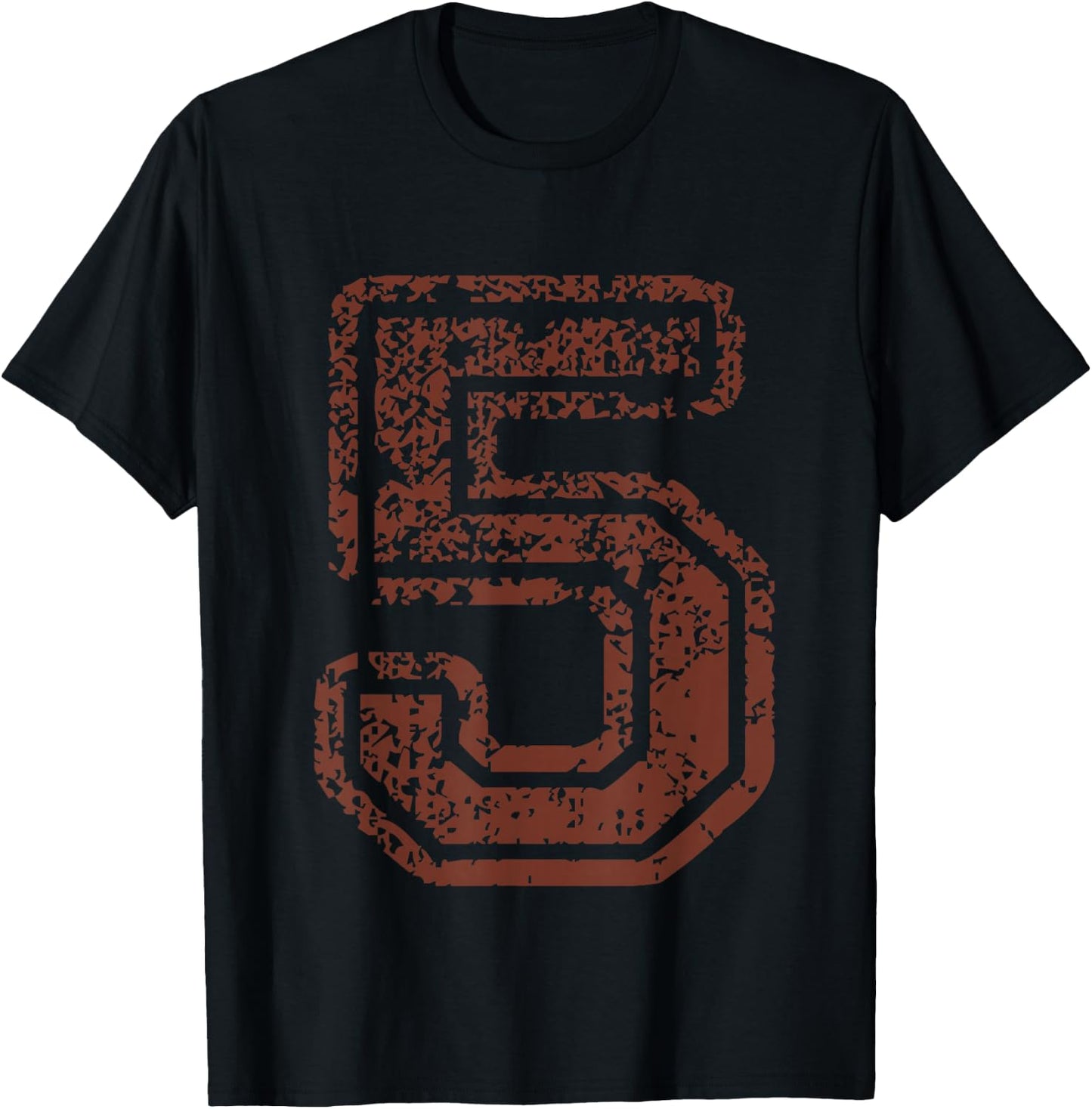 Big Maroon Color Number 5 Five Grunge Distressed Design T-Shirt - T-Shirt | Black
