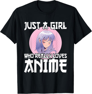 Anime Girl Merch Otaku Gift Just A Girl Who Loves Anime T-Shirt - T-Shirt | Black
