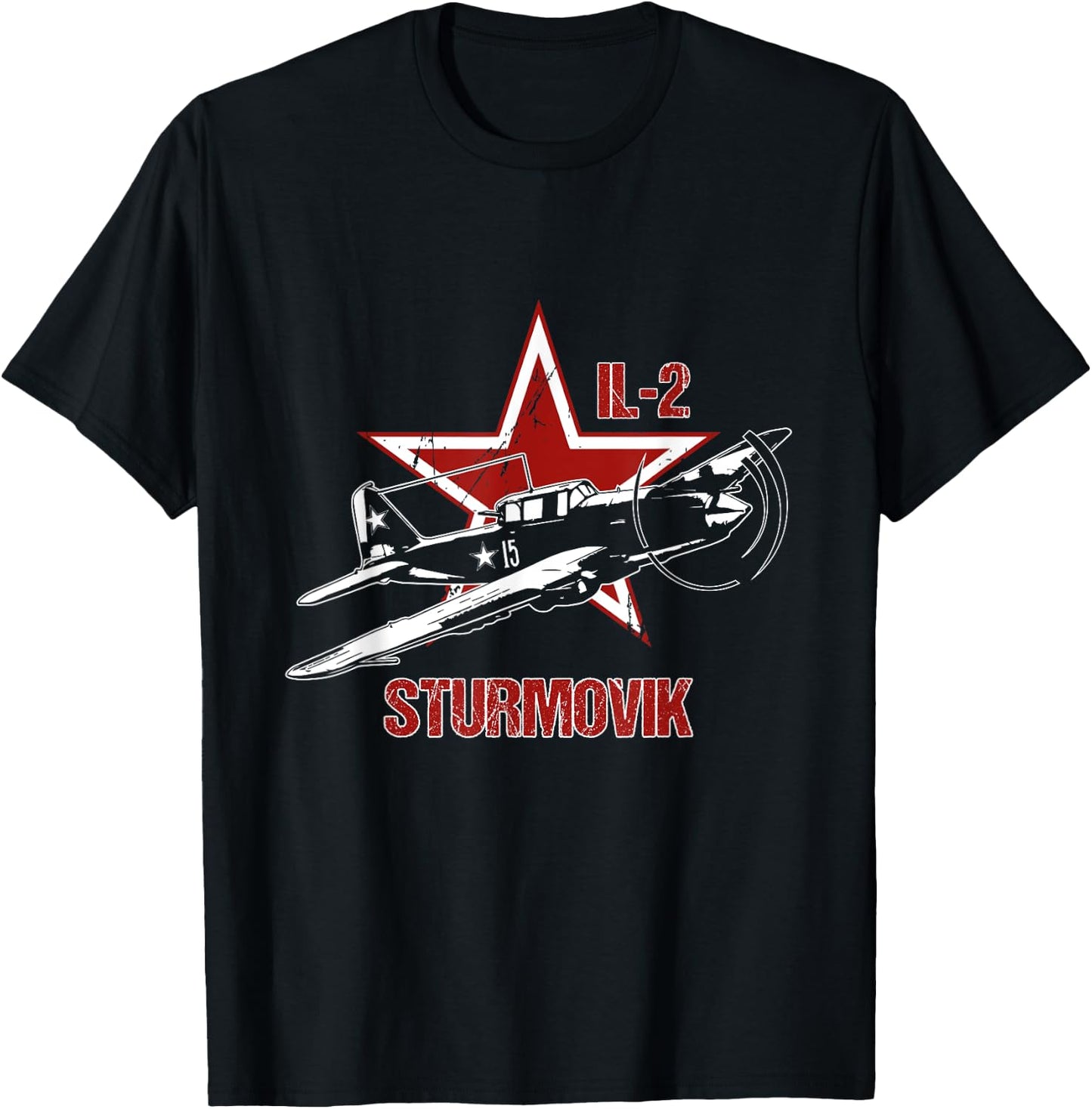 Ilyushin IL2 Sturmovik Russian Star Warbird Aircraft WW2 Red T-Shirt - T-Shirt | Black