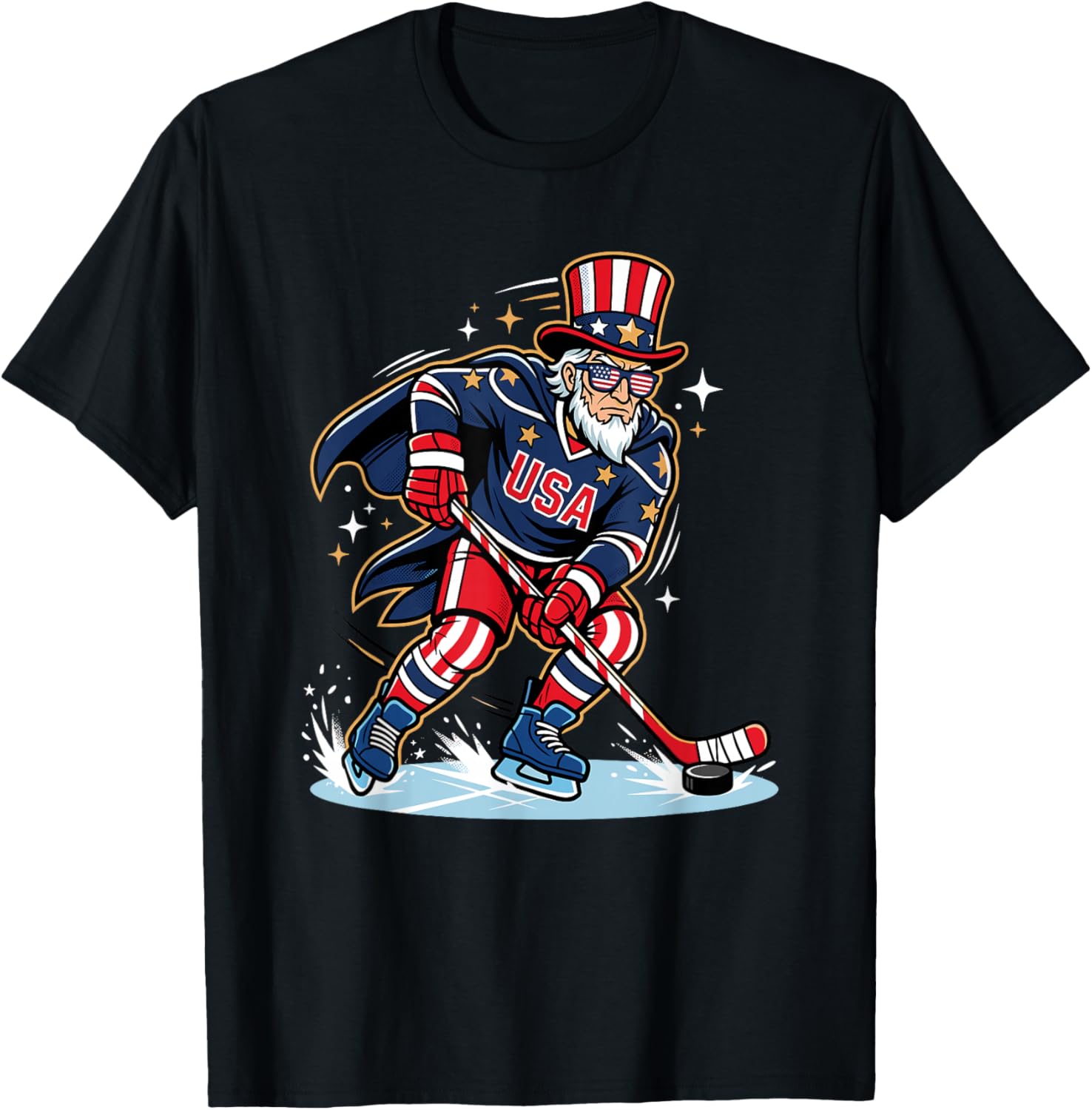Patriotic Uncle Sam Ice Hockey Player 4th of July Men T-Shirt - T-Shirt | Black