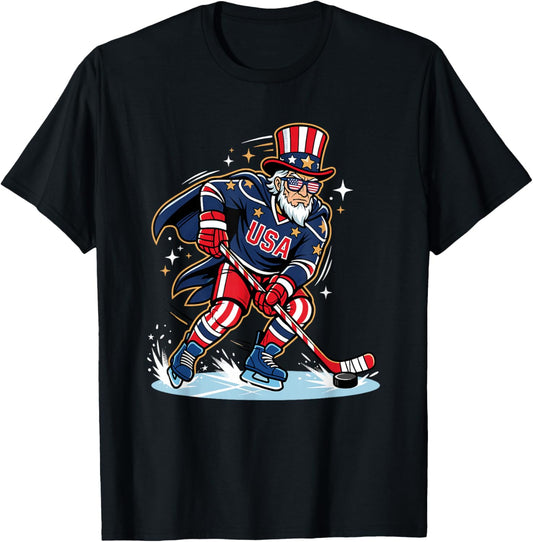 Patriotic Uncle Sam Ice Hockey Player 4th of July Men T-Shirt - T-Shirt | Black