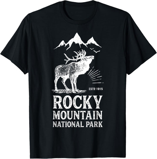 Rocky Mountain National Park T Shirt Vintage Colorado Elk T-Shirt - T-Shirt | Black