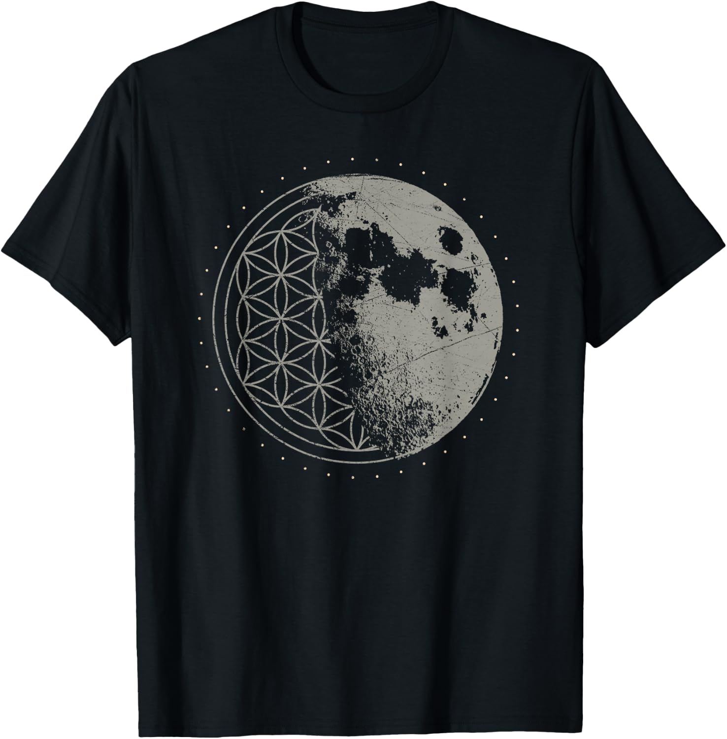 Sacred Geometry Moon Flower of Life Psychedelic Goa LSD DMT T-Shirt - T-Shirt | Black
