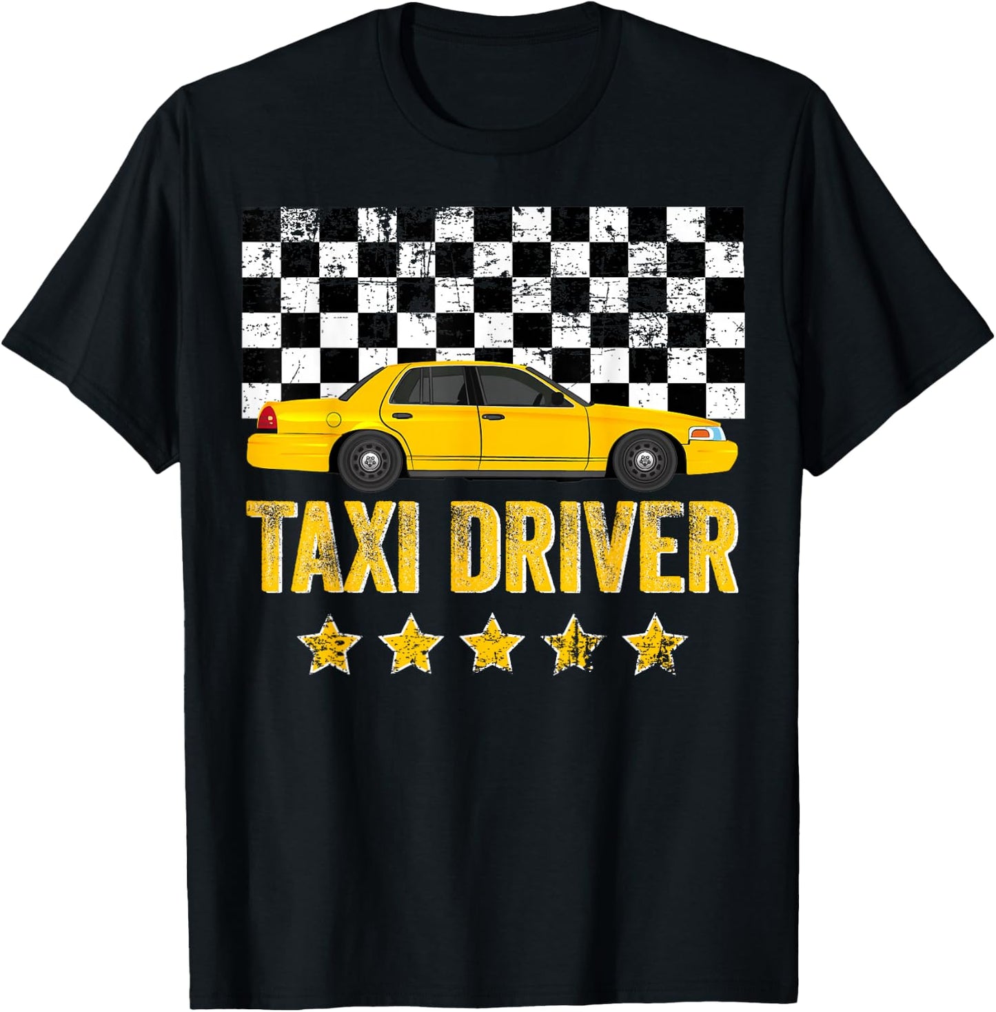 Taxi Cab Driver Vintage Checker Gift Dads & Kids T-Shirt - T-Shirt | Black