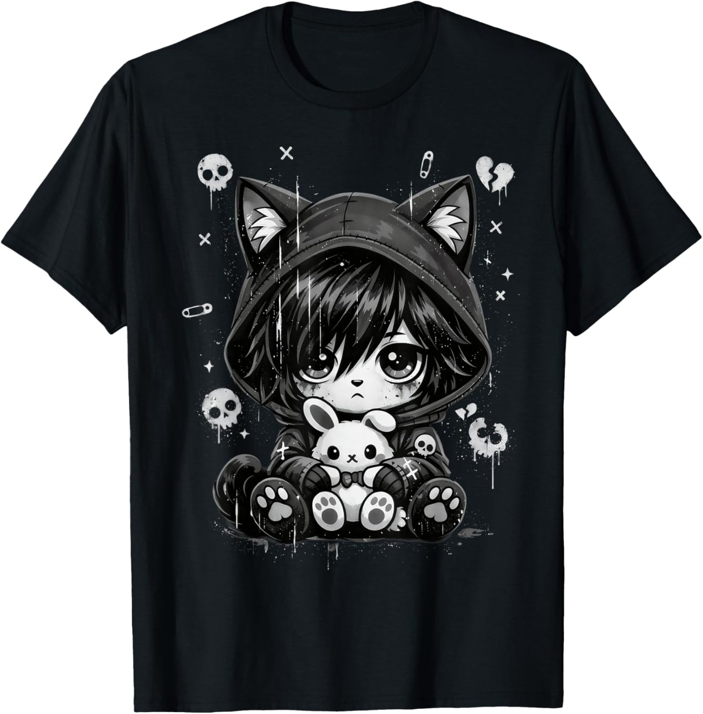 Goth Cat Goth Girl Cute E-Girl Gothic Grunge Outfit T-Shirt - T-Shirt | Black