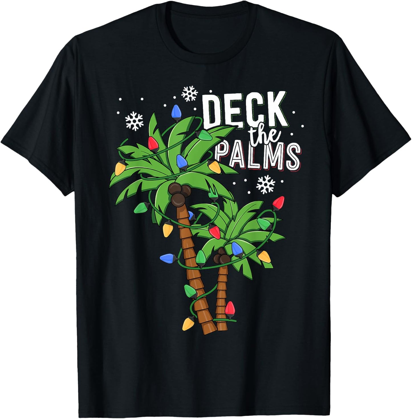 Deck The Palms Tropical Hawaii Christmas Palm Tree Lights T-Shirt - T-Shirt | Black