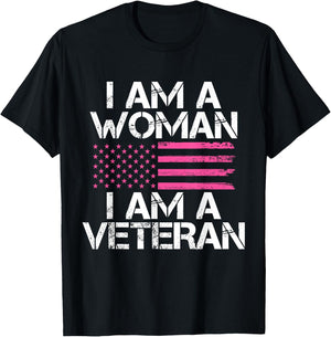 I Am A Woman I Am A Veteran Female Veteran T-Shirt - T-Shirt | Black